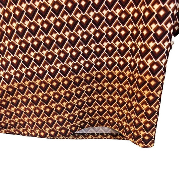 NY Collection Tank Top Blouse 2X Geometric Pattern Collared Neck Tie Jersey Knit - Picture 4 of 6